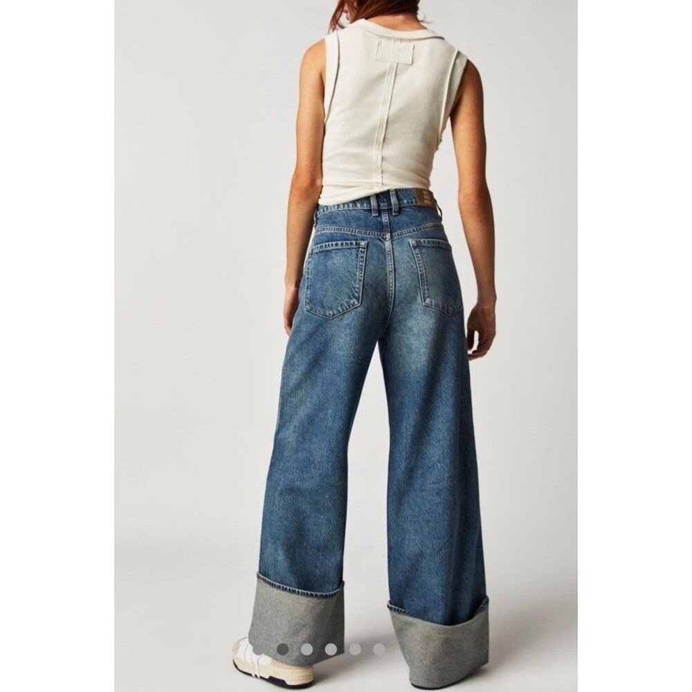 We The Free Final Countdown Cuffed Low Rise Jeans Free People Blue 27 - Picture 2 of 15